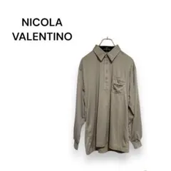 【ニコラヴァレンチノ】ポロシャツ　長袖　シンプル　無地　ブラウン　L