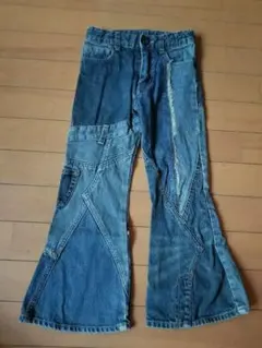 WASK古着USED パッチワークデニムフレアパンツ110