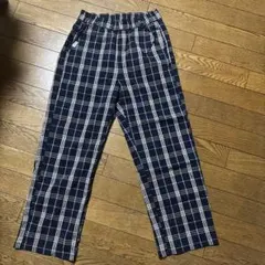 キッズ用チェック柄ロングパンツ XS/150 ネイビー