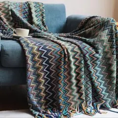 タッセル シェブロンパターン ベッドスロー ブランケット