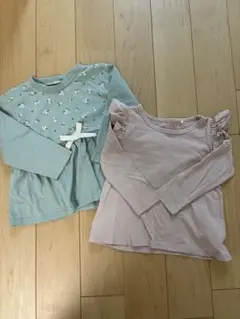グリーン　ピンク　長袖Tシャツ　90サイズ　2枚セット　アプレレクール　西松屋