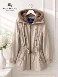 バーバリーブルーレーベル モッズコート38 ノバチェック フード付 美シルエット