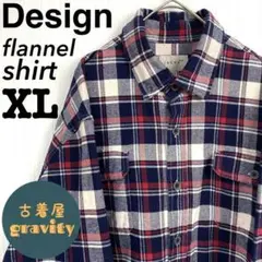 【人気アイテム】US古着☆フランネルシャツ　チェック柄長袖シャツ　レッドネイビー