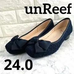 UNREEF パンプス ネイビー リボン スエード調 24cm