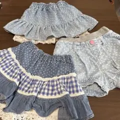 【3着セット】デニムフリルスカート &ショートパンツ110・120