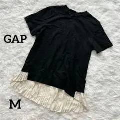 ギャップ GAP Tシャツ 半袖 フリルドッキング 裾フリル コットン 黒 M