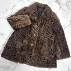 ラムファー 本毛皮 毛皮 リアルファー コート ブラウン