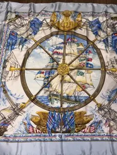 HERMESカレ90／シルク100% 船の舵デザインスカーフ