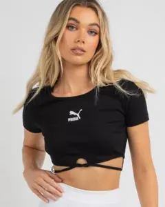 PUMA クロップド丈 リブTシャツ ブラック