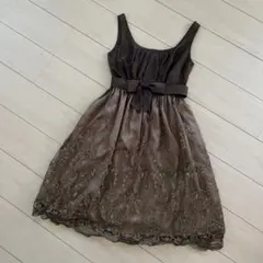 GRACE CONTINENTALブラウン刺繍レースドレス
