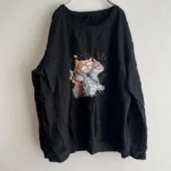 美品✨SHEIN 【2XL】猫プリント 長袖Tシャツ 黒のサムネイル
