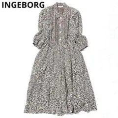 インゲボルグ　ピンクハウス　ワンピース　七分袖　総柄　パールボタン　大人かわいい