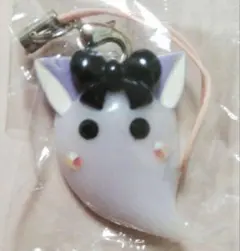 ネコ耳おばけちゃん ストラップ 黒リボン