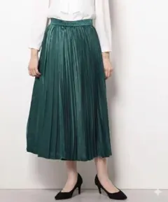 【ルカ レディラックルカ】コンビプリーツスカートロング グリーン ツヤ感