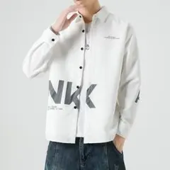 XL 韓国 カジュアル 白 オーバーサイズ 秋服 ロゴ メンズシャツ シンプル