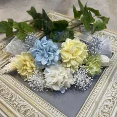 ドライフラワー髪飾り　結婚式成人式卒業式七五三髪飾り　イエローグリーンブルー