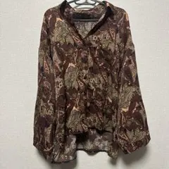 ブラウン ペイズリー柄 長袖シャツ