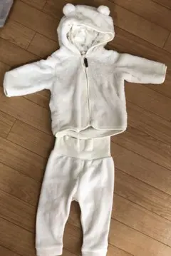 H&Mベビー アウター 60cm ホワイト くま耳付き セットアップ