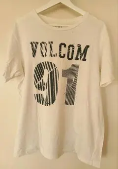 訳あり！ 白Tシャツ VOLCOM ロゴプリント 半袖 カジュアル 男女兼用