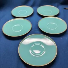 グリーン色 金縁茶托 5枚セット　香蘭社