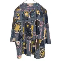 ヴィンテージ 総柄シャツ 肩パット レトロデザイン 古着 アート 90s M～L