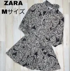 7【美品】ZARA 個性的なひざ丈ワンピース 黒色