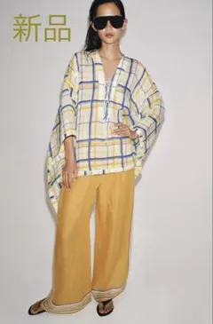 新品タグ付き！ZARA ザラ＊ラミー100%チェック柄チュニック　Mのサムネイル
