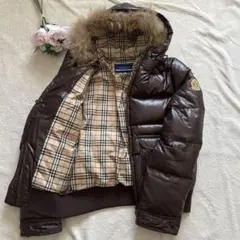 極美品 ✨バーバリーブルーレーベル ダウンジャケット ノバチェック リアルファー