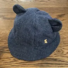 【美品】ファミリア デニムブルー ベビー帽子　41〜43cm くま耳つき