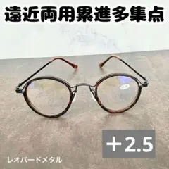 老眼鏡+2.5 遠近両用累進多集点 丸メガネ ロイド アンティーク メタルべっ甲
