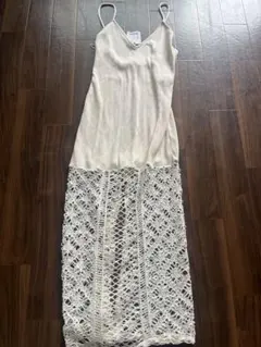 キャミワンピース M クリーム色 レース