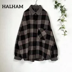 美品 HALHAM 襟コーデュロイ 切替 オーバーサイズ チェックシャツ Mのサムネイル