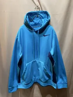 NIKE THERMA-FIT アクアブルーパーカーロゴ刺繍　XXLビッグサイズ