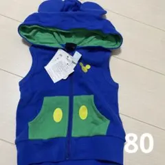 (80)ベビードール ミッキー　青　ベスト　耳付き