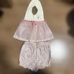 花柄ウサギ刺繍　スタイ　パンツ　セットアップ