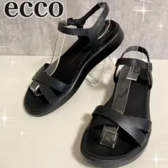 ecco レザー クロス ストラップ サンダル ブラック エコー フラット 黒のサムネイル