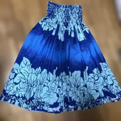 美品 フラダンス パウスカート ブルー花柄 76センチ 定価7810円