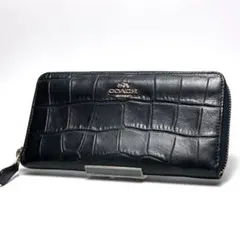 670 COACH クロコ型押しレザー ラウンドファスナー ロングウォレット 