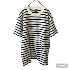 J2111 チャムス CHUMS ボーダー TシャツMネイビー 白 ポケT ロゴ
