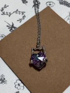 猫型ハートクリスタルネックレス