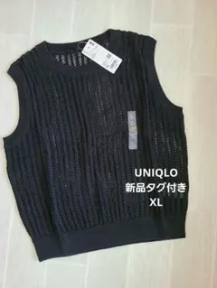 UNIQLOメッシュクルーネックショートセーターノースリーブ新品　黒　XL