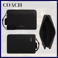COACH ぺブル レザー ジップポーチ クラッチバッグ ブラック