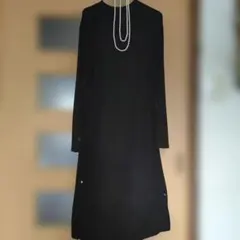 ♥♥お値下ブラック 長袖 ワンピース パールネックレス付き ニット素材