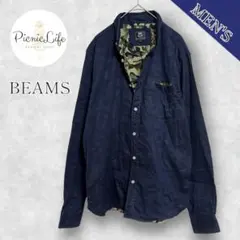 美品❤【ビームスハート】長袖シャツ ボタンダウン 迷彩 カモフラ カジュアル M