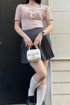 ノーマエ レースリボンスクエアネックトップス ピンクのサムネイル