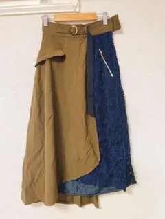 REDYAZEL アシメレイヤードレーススカート カーキ　ネイビー