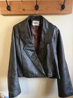 レザー ショート丈ジャケット カーキ 古着