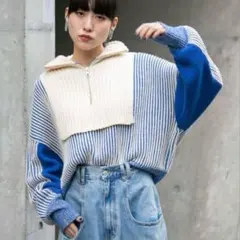 KBF レイヤードハーフZIPニット