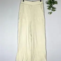 GU ジーユー　リブスリットワイドパンツ　M　ウエストゴム　カットソー素材　春秋