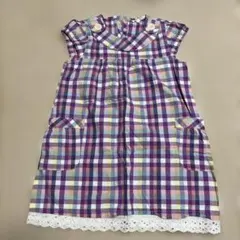 3can4on 130㎝ノースリーブ チェック柄ワンピース